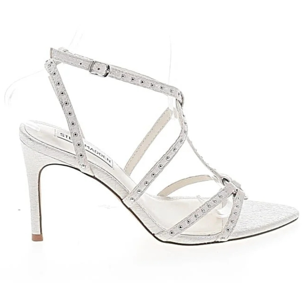 Steve Madden NWT 'Amour' White Crinkled Leather Silver Studded Sandal Pump New 7 - Picture 12 of 13